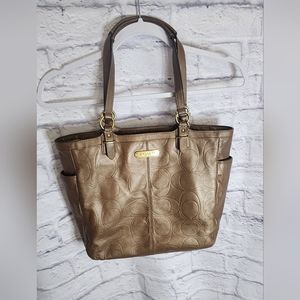 Coach Gallery Embossed Leather Handbag Purse Copper Leather F20741